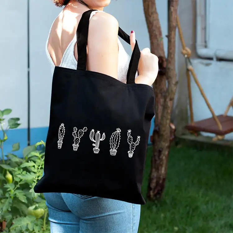 Оптовая продажа, большая простая хлопчатобумажная тканевая сумка с логотипом на заказ, черная холщовая тканевая сумка для шоппинга