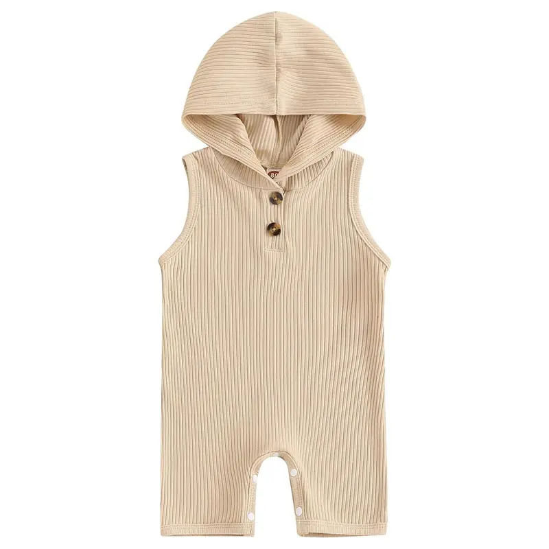 Soft And Comfortable Ribbed Summer Sleeveless Snap Crotch Hoodie Organic Cotton Baby Onesie