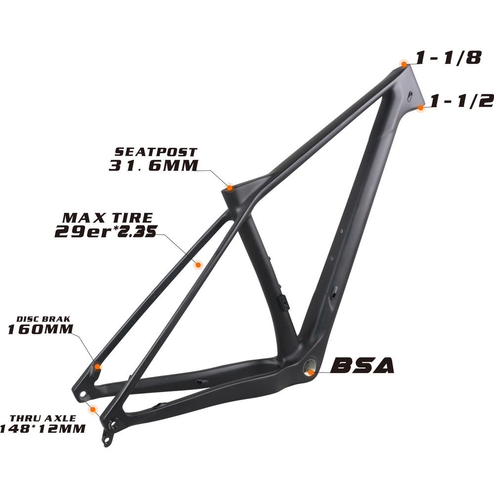Full Carbon 29er Boost Hard Tail MTB Frame FM035 BSA Bottom Bracket Max Tire 2.35''