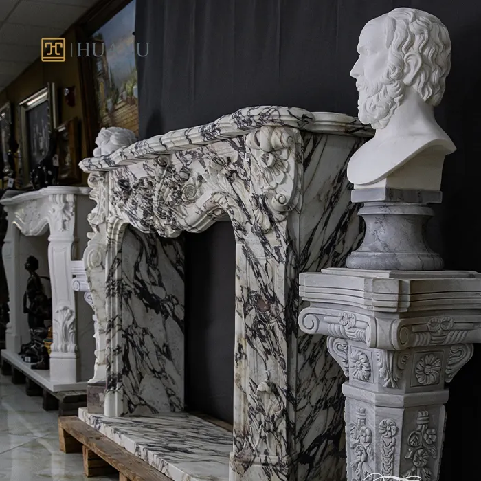 Huaxu Interior Marble Fireplace Surround Decoration Italian Calacatta Viola Marble Fireplace Mantel