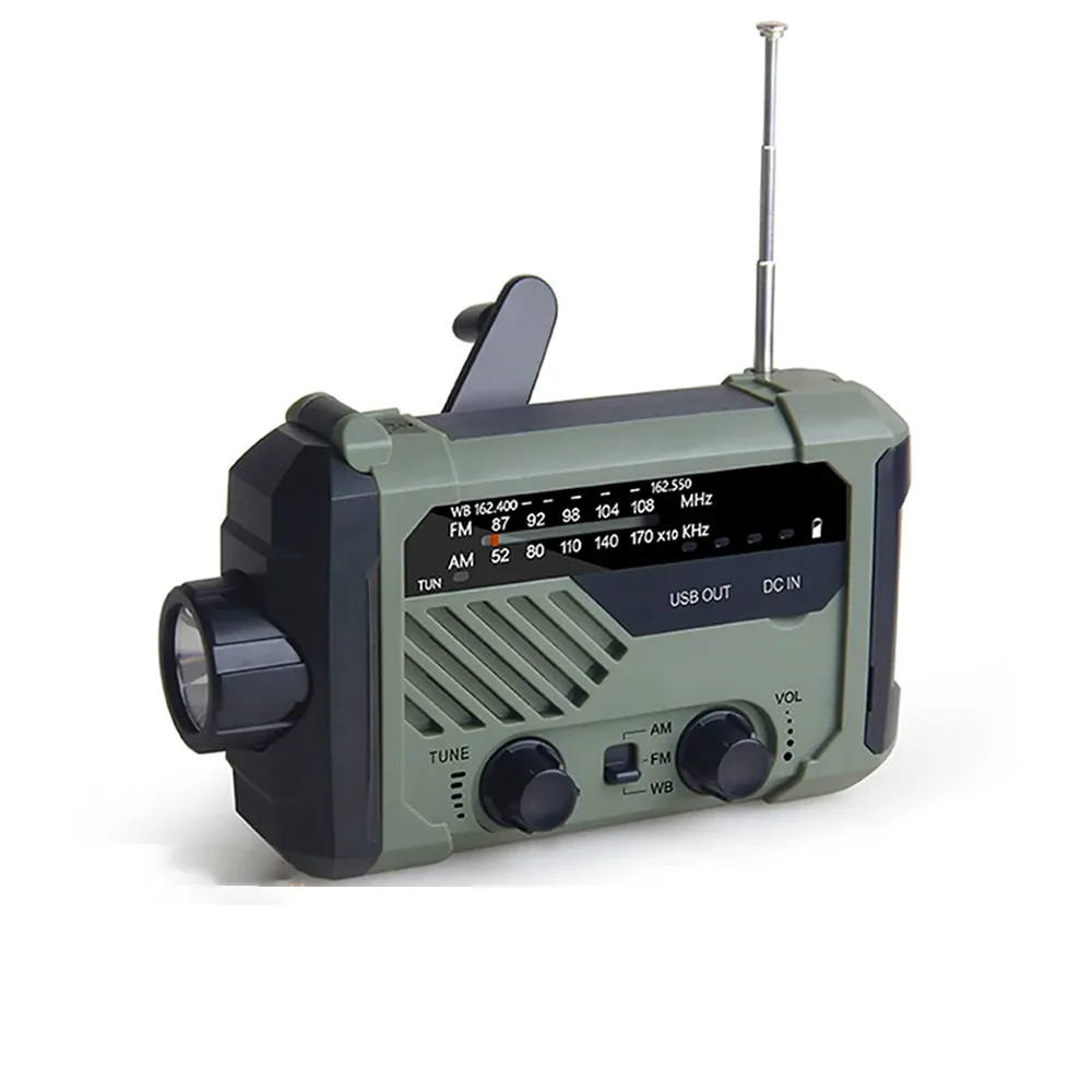 SY33緊急気象ラジオAMFMNOAA携帯電話およびLEDトーチ用のSOS2000mAhパワーバンクを備えたソーラー時計仕掛けラジオ