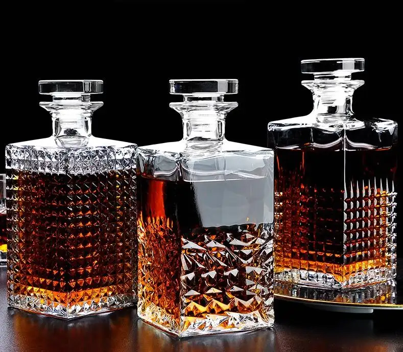 Botella de licor de alta gama, botellas cuadradas de vidrio para licor, 750ml