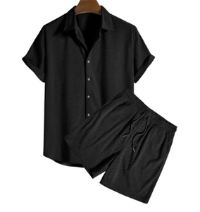 Men's Casual Loose Multi-color Beach Outfit Corduroy Short Sleeved <strong>Set</strong> <strong>Two</strong>-piece <strong>Set</strong> - Product Image 2