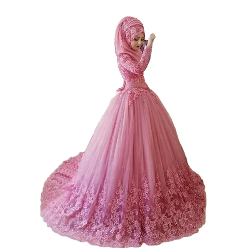 Robe de mariée arabe musulmane 2022 turc Gelinlik dentelle appliques robe de bal islamique robes de mariée Hijab à manches longues robes de mariée