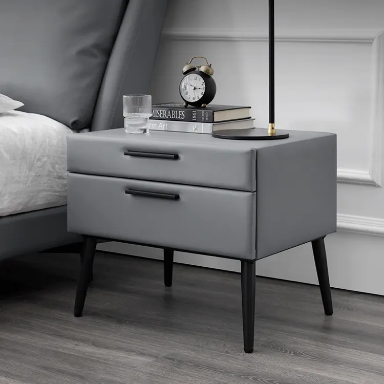 Table de chevet en cuir gris, meuble de chambre à coucher de style minimaliste italien, table de nuit moderne