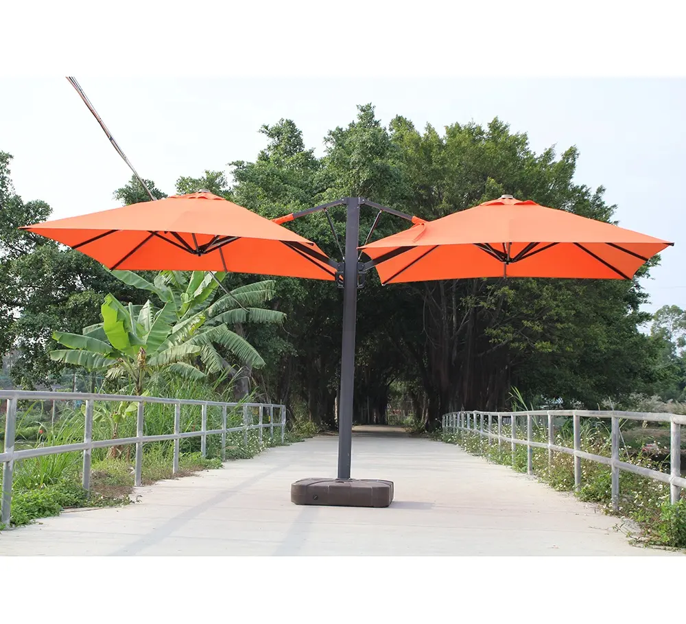알루미늄 대형 양산 야외 더블 캐노피 두 머리 파티오 우산 해변 강한 이중 우산 시장
