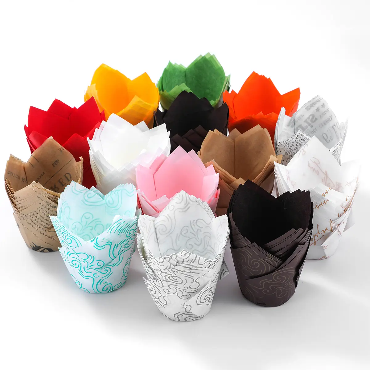 Portavasos de papel desechables para tartas de tulipán, soporte de papel para magdalenas a prueba de aceite para hornear a alta temperatura