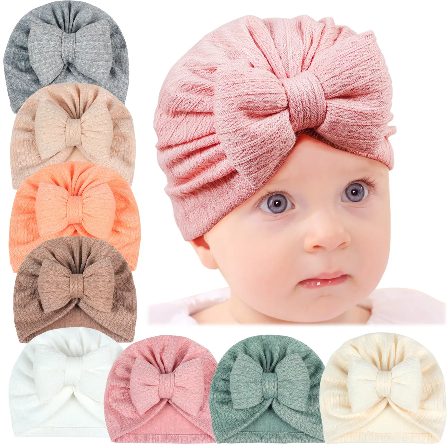 Gorro de bebé dulce para niña, diadema de punto con lazos, accesorios para el cabello para bebé, gorro turbante para bebé