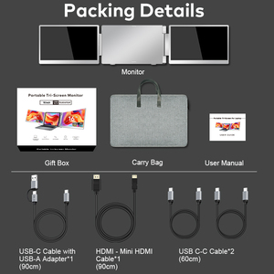 หน้าจอแบบพกพาสามช่อง16นิ้ว USB C สำหรับจอเล่นเกม2จอเวิร์กสเตชันมือถือแบบปลั๊กแอนด์เพลย์ - Product Image 6