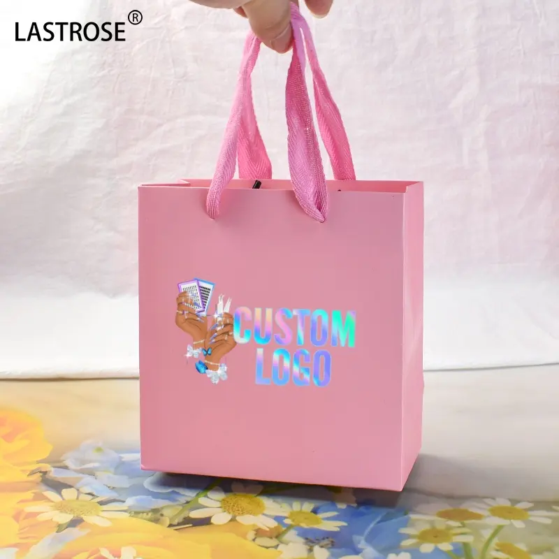 Recyclable pink gift bags with your own logo luxury shopping bags wholesale paper packaging handbag for women cosmetic bags