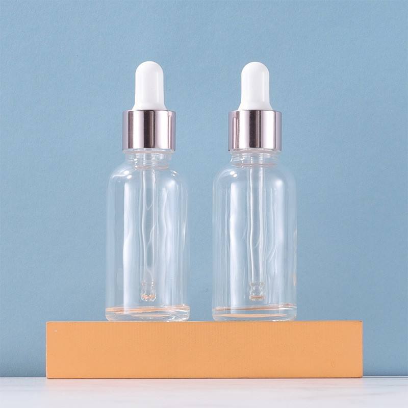 ขวดหยดแก้วใส + แหวนโรสโกลด์ + ยางสีขาว