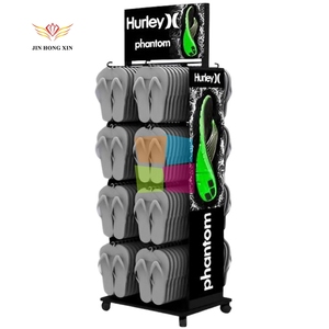 Design personalizzato negozio di scarpe rack pantofola struttura in metallo e ganci opzionali Flip-flop espositore con ruota - Product Image 1