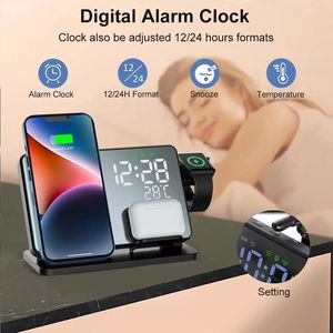15W Carregador sem fio Relógio LED Desktop Despertador <span class=keywords><strong>Digital</strong></span> Carregador sem fio com exibição de temperatura para iPhone Android Samsung