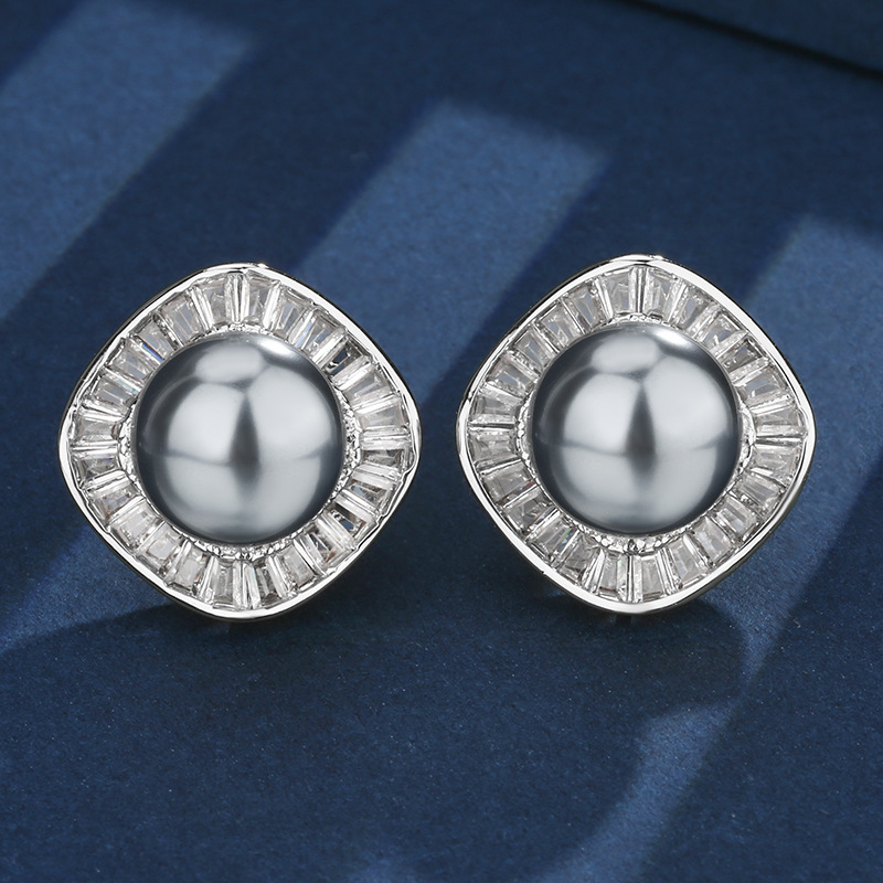 Boucles d'oreilles à perles gris platine