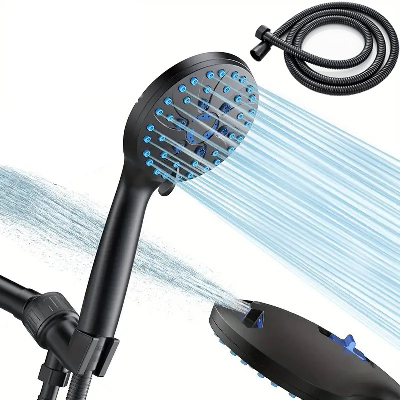 Pommeau de douche américain noir + flexible 1,5m