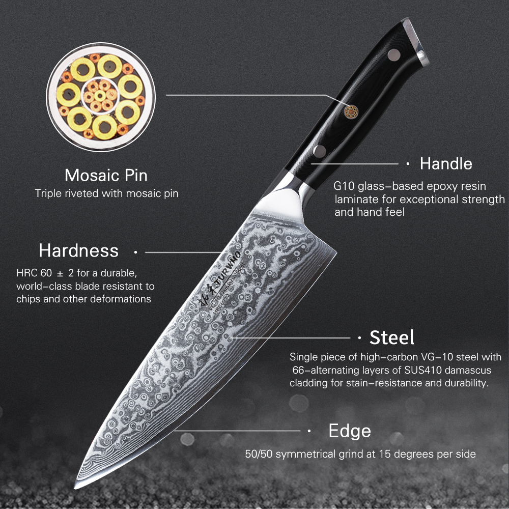 Factory Direct Sales Professional 8 Inch Damascus Chef Knife with G10 Handle