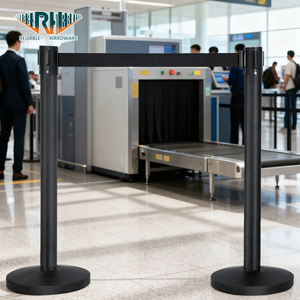 Стойка-ограничитель из нержавеющей стали с выдвижным шлагбаумом и опорным столбом для управления очередью в банке - Product Image 1