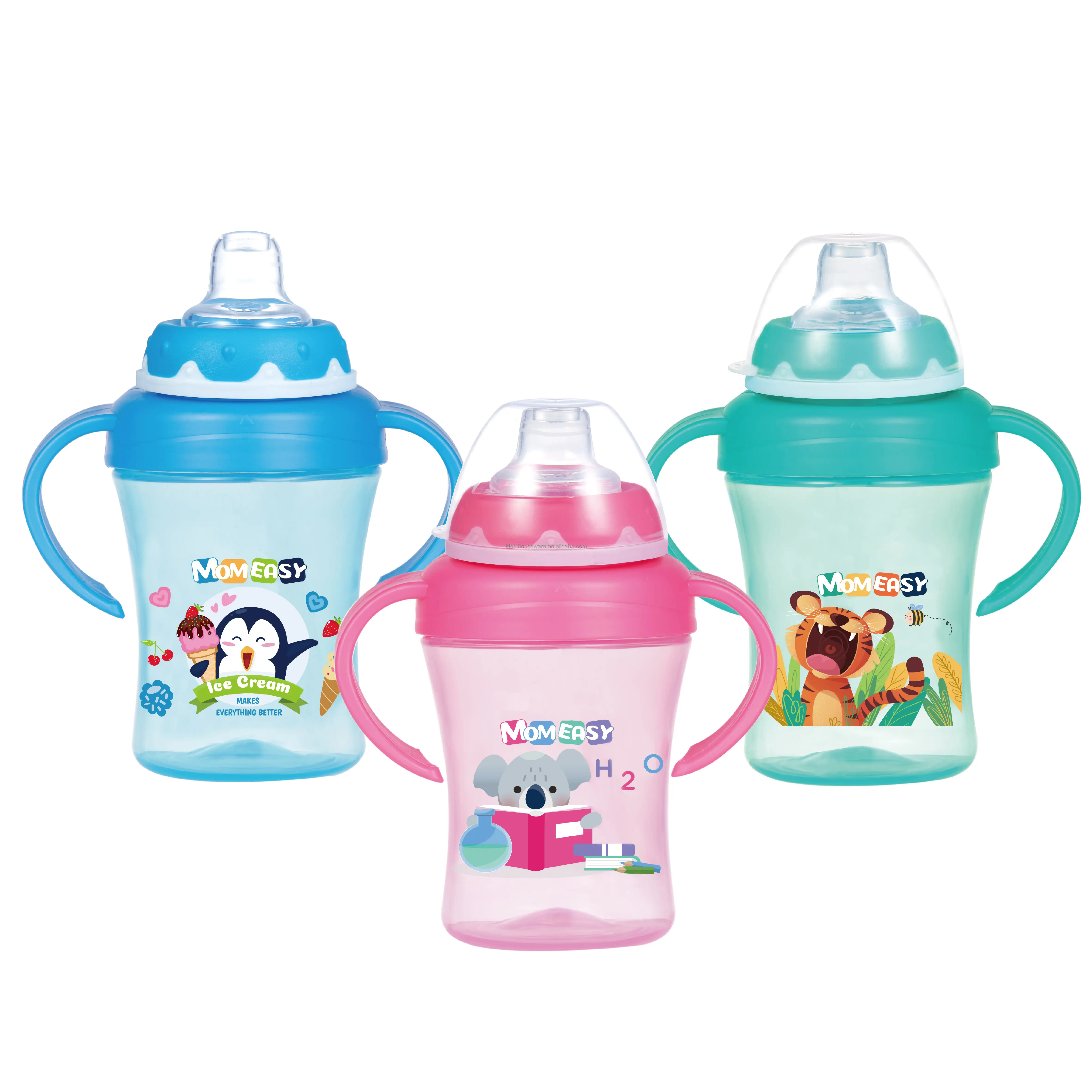 7oz/210ml PP plastik bebek eğitim fincanı çocuk çocuk içme sippy bebek kupası çift kolu ve emzik ile