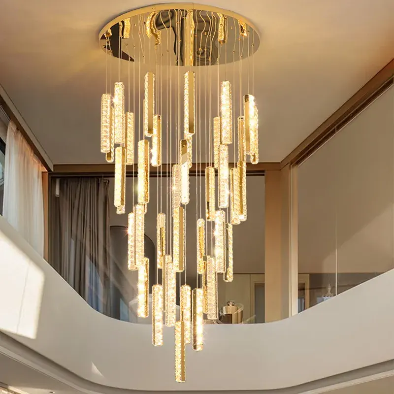 Moderno lusso oro personalizzato soggiorno led lampadario lampade a sospensione hotel lobby scale lampadari a soffitto alto