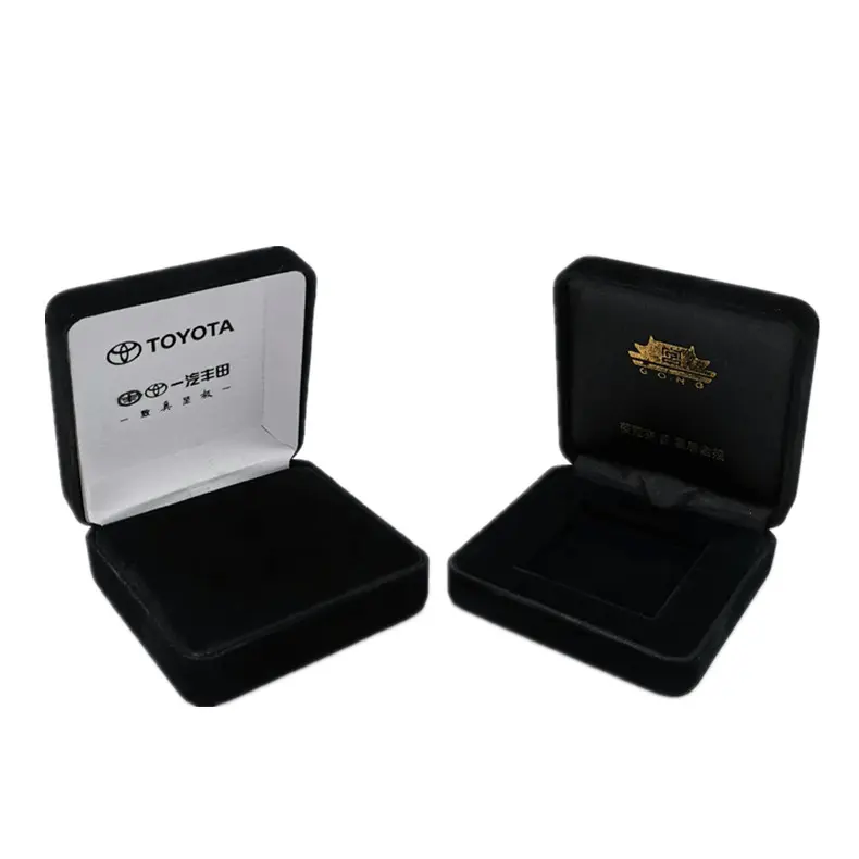 Caixa de papel do veludo do logotipo personalizado, caixa preta de presente para moedas e joias de desafio
