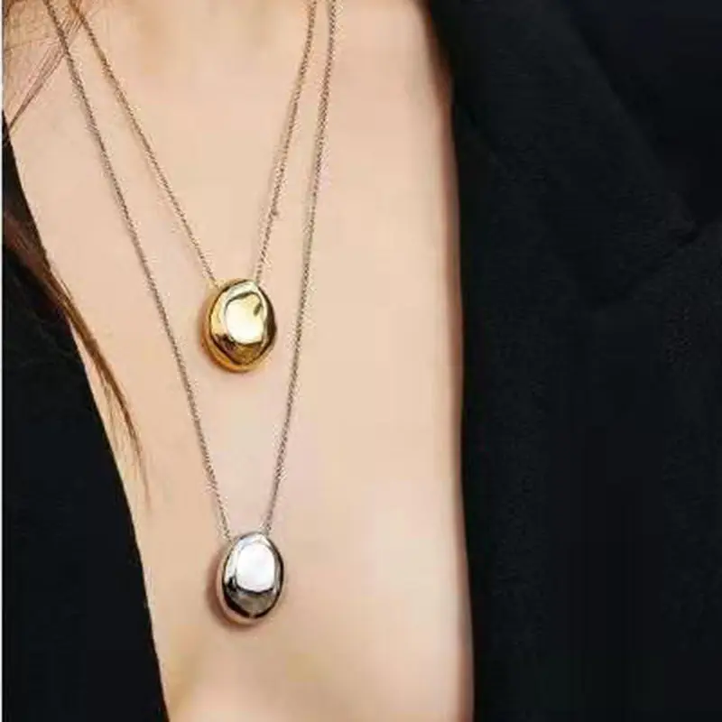 Centi Jewelry-collar con colgante de acero inoxidable para mujer, gargantilla de estilo Oval Irregular, chapado en oro