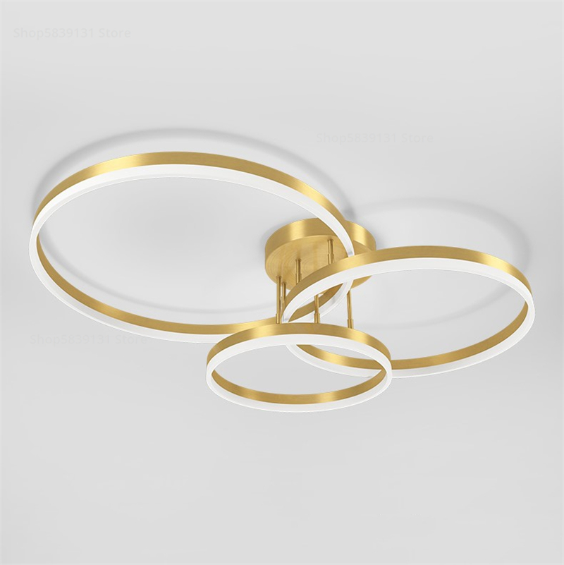Led-plafondlamp, woonkamerlamp, dimbaar, moderne plafondlamp, ring, metaal, acryl, design met afstandsbediening, acryl verlichting, slaapkamer, eetkamer, kinderkamer, hal, plafond, kroonluchter, bruin