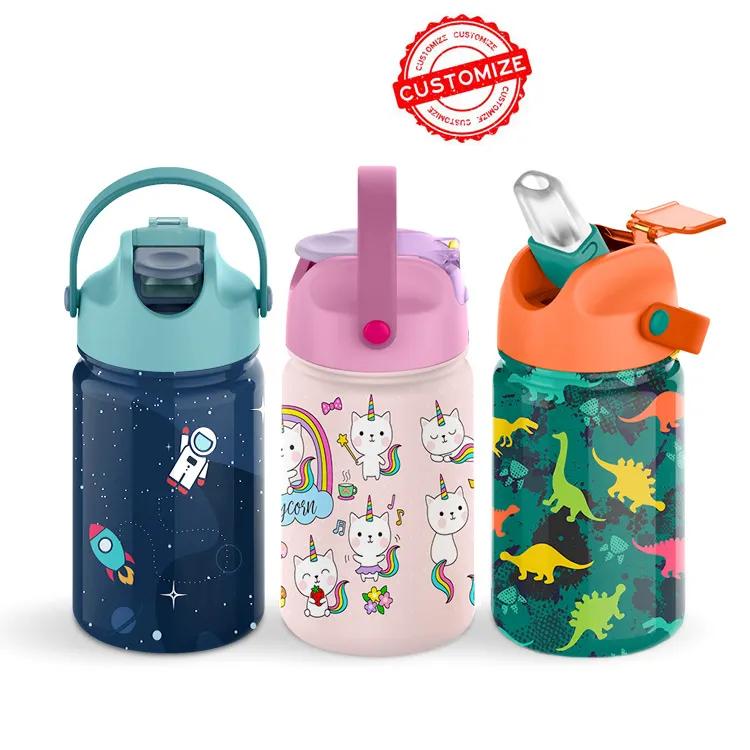 En stock JR. Botella térmica de agua de acero inoxidable de doble pared para niños y niñas con botella con asa para niños con logotipo de diseño personalizado