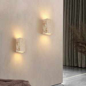 מנורת קיר עמיד למים חיצונית Travertine קיר בז 'שיש טבעי מנורת חדר שינה מסדרון מיטת מנורת קיר