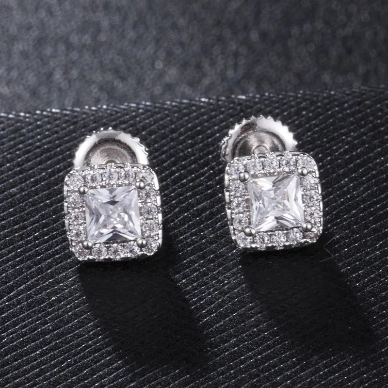 Pendiente cuadrado de latón de circón cúbico para hombre, joyería ostentosa con diamantes de imitación