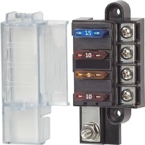 12V/24VDCパネルマウントユニバーサルタイプ4サーキットカーオートヒューズホルダーブレードATO/ATCヒューズブロック4ウェイカバー付き - Product Image 1