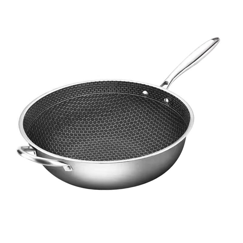 Single-layer honeycomb wok with side handles