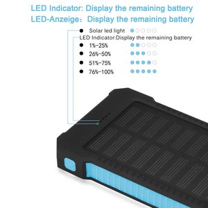 Facebookトップ3販売ポータブル充電式パワーバンクソーラー電話充電器<span class=keywords><strong>10000</strong></span> Mah、LED懐中電灯付き