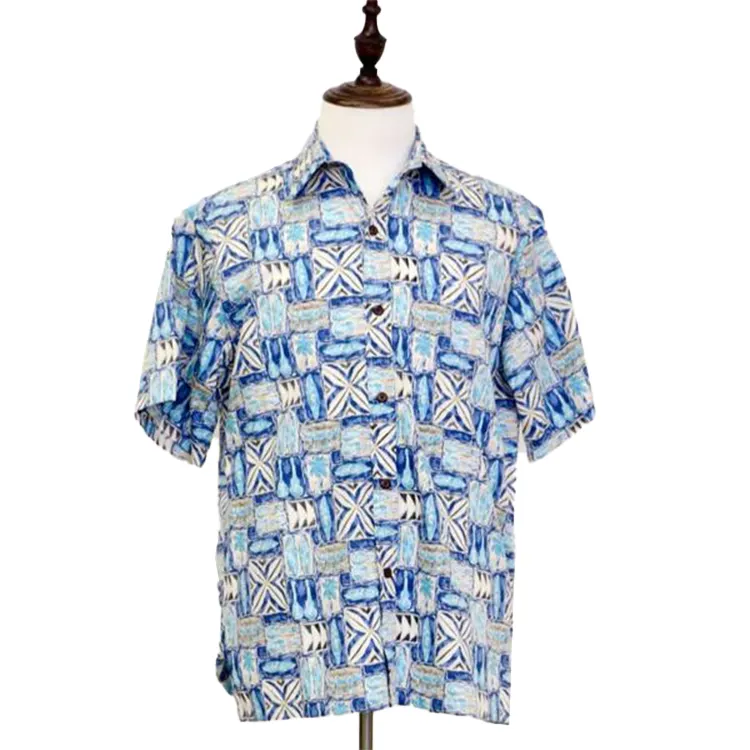 Camisa Hawaiana de manga corta con cuello redondo y soporte de algodón para playa 2024