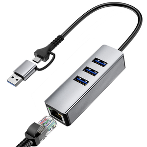 SYONG adattatore USB 3.0 A Ethernet, USB A & USB C Hub (3 x USB3.0), Hub 3.0 USB con adattatore Ethernet RJ45 10/100/1000 Gigabit - Product Image 1