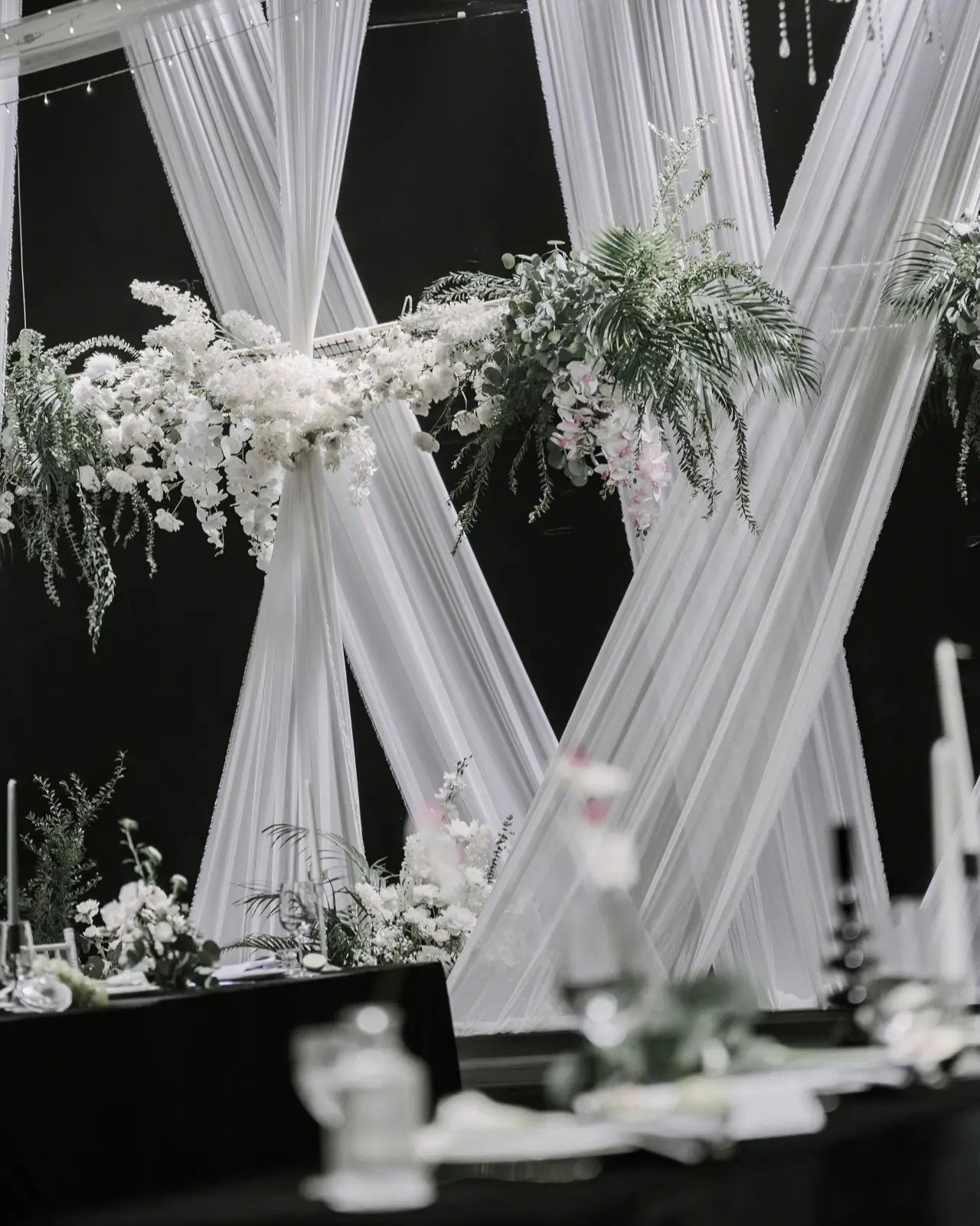 Cortinas de techo blancas para boda, tela de gasa, telón de fondo, cortina para ceremonia, arco, decoración de escenario para fiesta