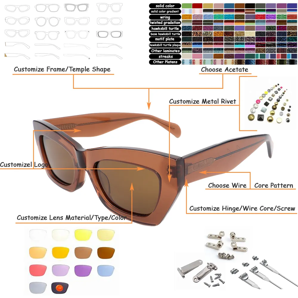 Occhiali da sole con montatura Bio-acetato in tinta con occhi di gatto per donne occhiali da sole alla moda in plastica resistenti ai raggi UV occhiali con Logo personalizzati