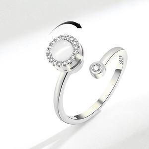 Đồ trang sức thời trang Cateye lo lắng nhẫn có thể điều chỉnh Thần Tài Spinner xoay 925 Sterling Bạc spinner vòng - Product Image 6
