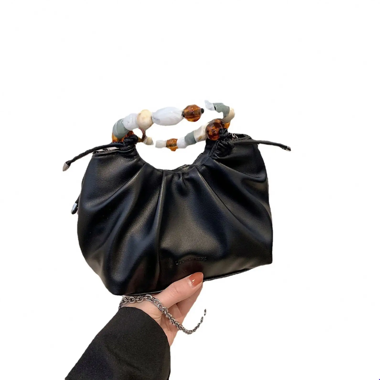 Cloud Clutch Purses For Women Soft Leather Slouchy Pouch Bag Hobos Handbag 19*9*14 cm Small Crossbody Purse Beaded Dumpling Bag