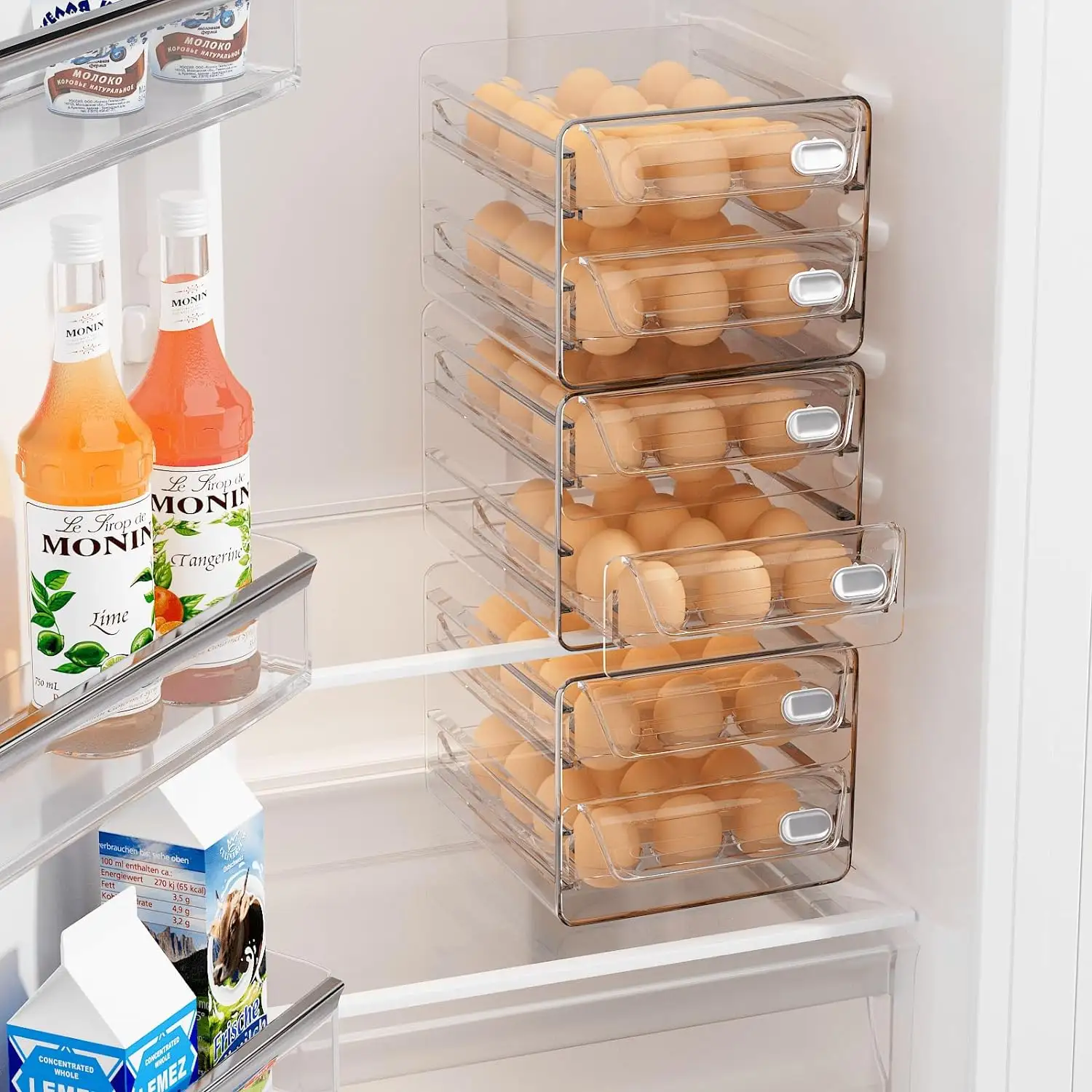 Pet miễn phí 2 lớp khay trứng tươi Stackable trứng lưu trữ container 60 lưới trứng container cho tủ lạnh tủ lạnh