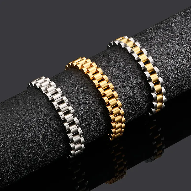 Di alta qualità in acciaio inox placcato oro anelli da uomo classico ampio bicolore oro con nastro orologio cinturino Charm braccialetto