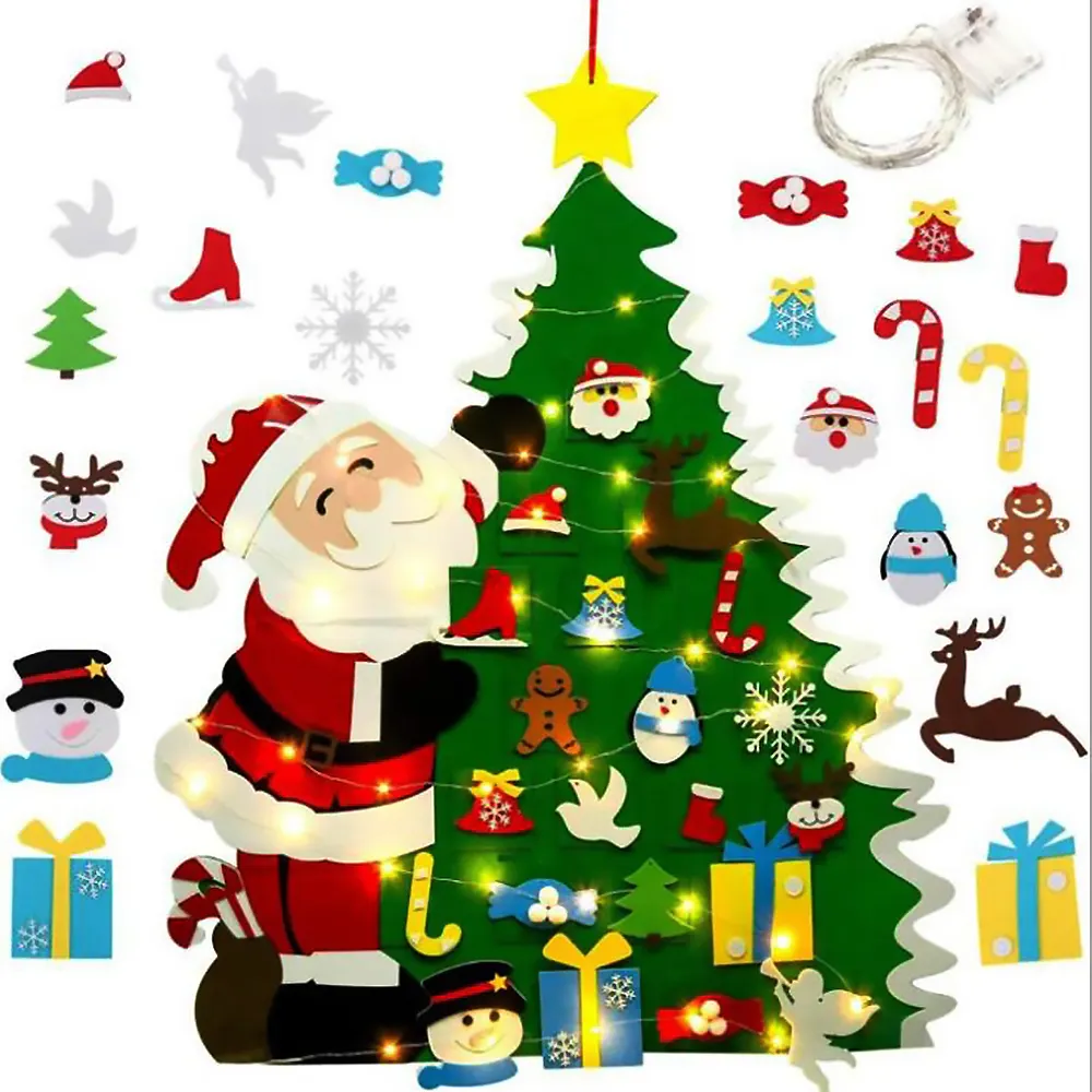 Árbol de Navidad de fieltro con/sin luz para niños, decoración para puerta de casa, IFT