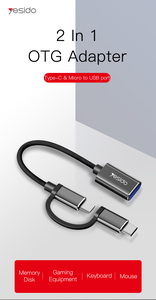 GS02 Yesido High Quality Cotton Braided Cable <strong>2</strong> in <strong>1</strong> Widely Compatible Anti-stretch 10CM OTG Adapter Type-C &amp; Micro to <strong>USB</strong> - Product Image 2