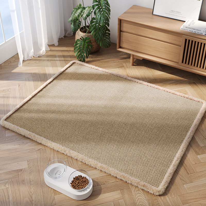 แผ่นรองสัตว์เลี้ยงขอบผ้ากำมะหยี่ Sally Hemp - ดีไซน์ทันสมัย ทรงสี่เหลี่ยม สีน้ำตาล