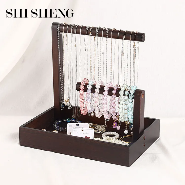 SHI SHENG Portable Bracelet En Bois Dur Chaîne T-Bar Rack pour Bracelet Montre Collier Accueil Organisation Titulaire Vitrine