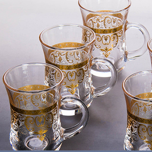 Gold Pattern Turkish Style Glass <strong>Cup</strong> and Saucer Set Wholesale Retro Coffee Mug <strong>Cup</strong> Sets With Gold Rim