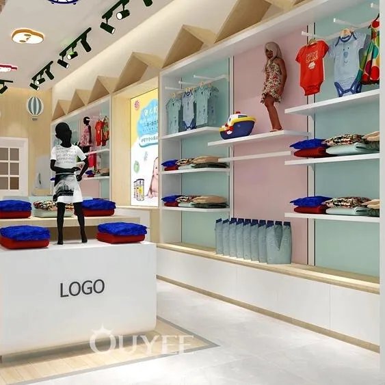 Diseño de interiores para tienda de ropa de niños, con iluminación, diseño de interior para tienda de bebés