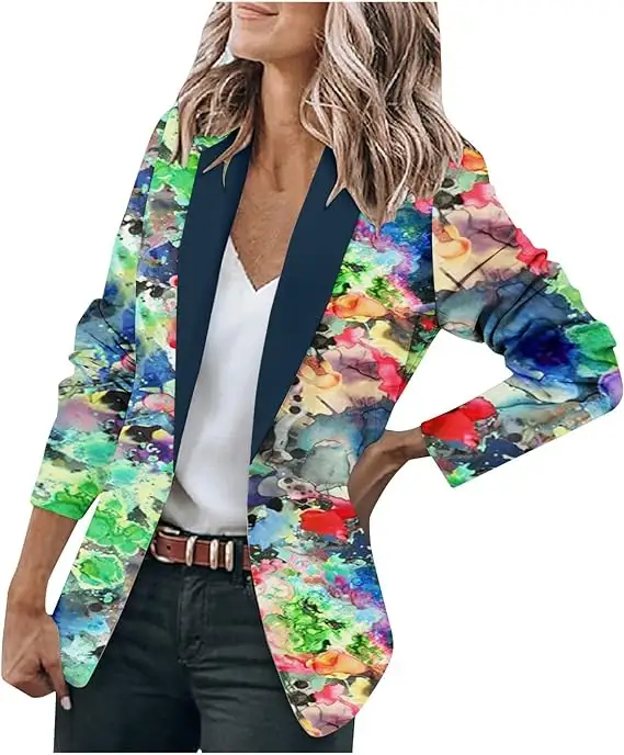 Dropshipping comodo abbigliamento traspirante da donna Blazer Casual stampa Pop Art con stampa personalizzata per ufficio da lavoro giacche Slim Outwear