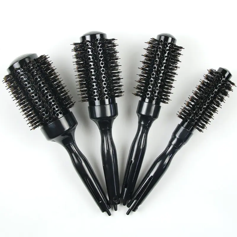 Escova de cabelo curvadora de alumínio, pente de 4 tamanhos de cerâmica tubo de alumínio preto condutor térmico redondo