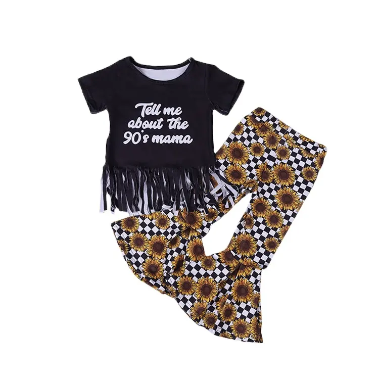 Wholesalers Boutique 2024 Kids Clothing Girls 3 To 5 Years Hip-hop Style Party Wide Leg Pants And T-shirt Sets