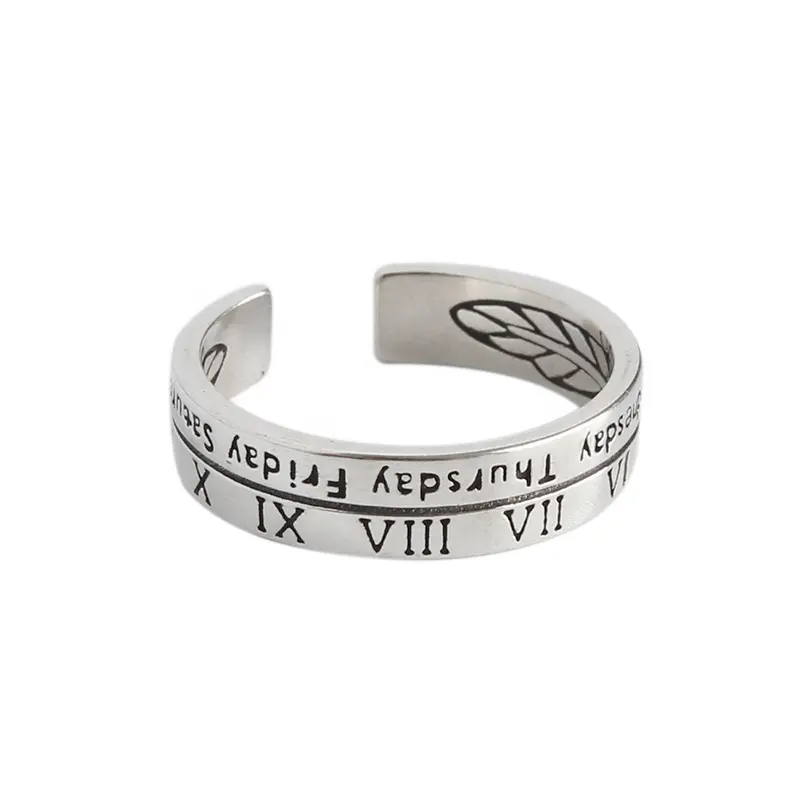Retro Romeinse Cijfers Ring 925 Sterling Zilveren Spinner Fidget Ring Band Voor Mannen Vrouwen